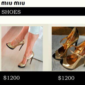 MIU MIU GOLD/BLACK PATENT LEATHER PUMPS - SIZE 41-